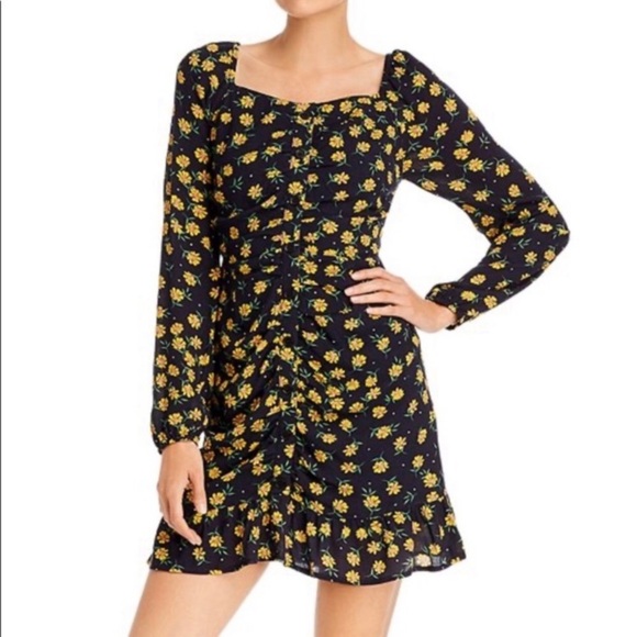 Lost & Wander Outpost Mini black sunflower dress button down long sleeve ruching - Picture 1 of 16